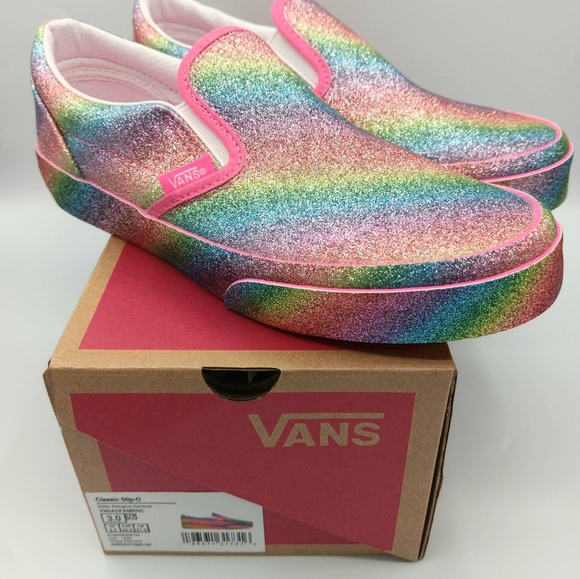 NIB Vans Classic Girls Slip Ons Shoes Various Sizes Glitter Rainglow - Picture 11 of 13